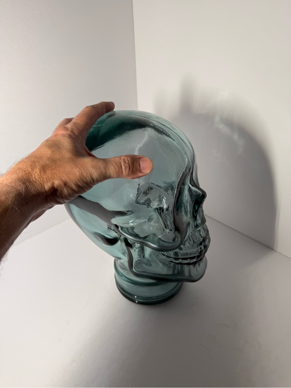 Huge Solid Glass Skull Decorative Sculpture - Green Blue - Picture 9 of 10
